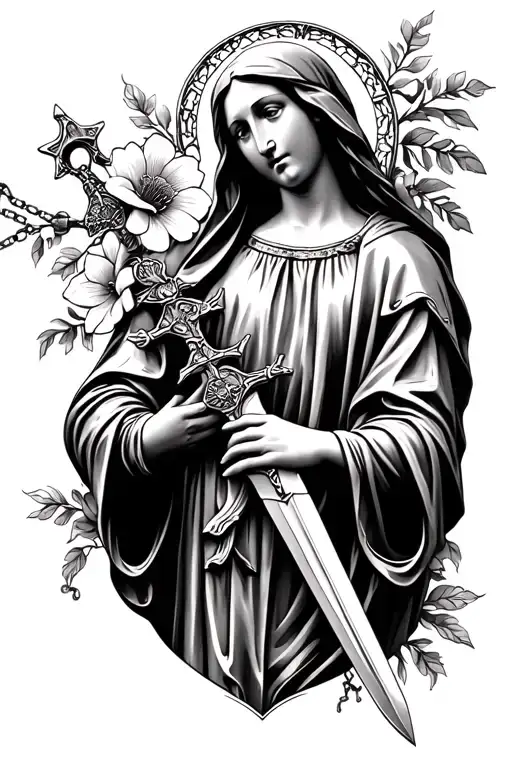 Mother Mary And Joan Of Arc Flowers Rosary Sword