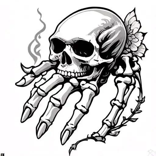 Skeleton Hand Tattoo With A Skull At The End