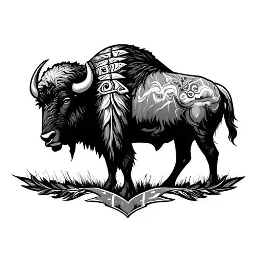 Gallagher Family Crest And Blackfoot Native American Tribal Buffalo