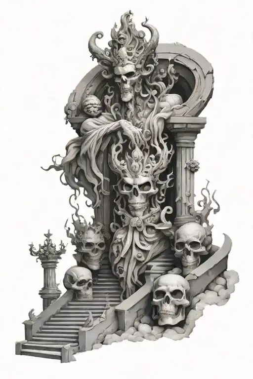 3D Realistic Hades With Stairs Leading To Hell There Is A Lot Of Souls And Smoke