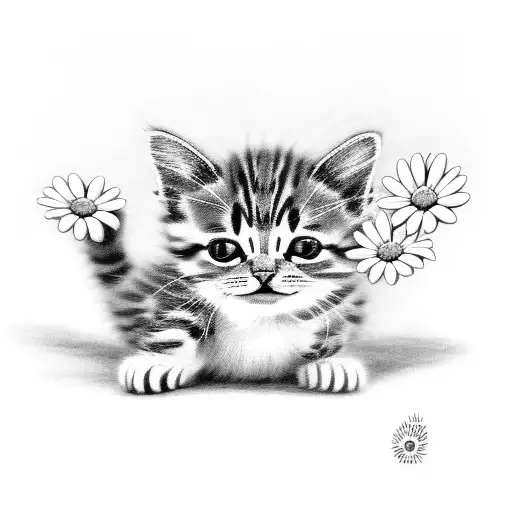 Kitten Wearing A Bow And Holding A Daisy In Its Paw