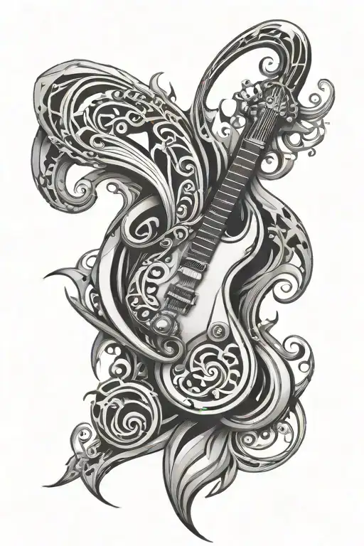 Music Tribal Tattoo Design Combining Elements