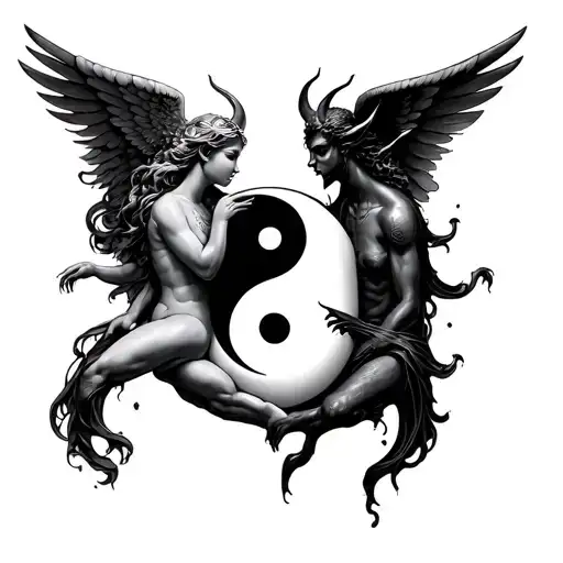 Yin Yang Angel And Demon In Fetal Positioned