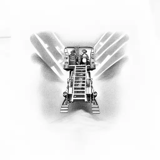 Firefighter With Ladder Truck Back Piece