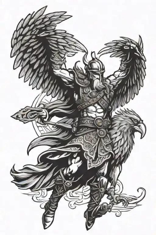 Viking And Crow Flying