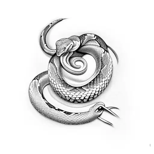 Tattoo Of A Snake Attacking A Female Hand With Rings On Acrylic Nails
