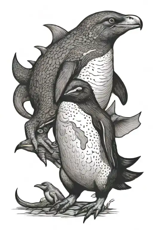 Dinasaur And Penguin Playing