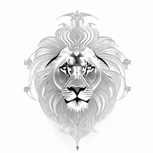 Incorporate Art Nouveau Patterns Into A Majestic Lion Portrait To Symbolize Strength And Elegance