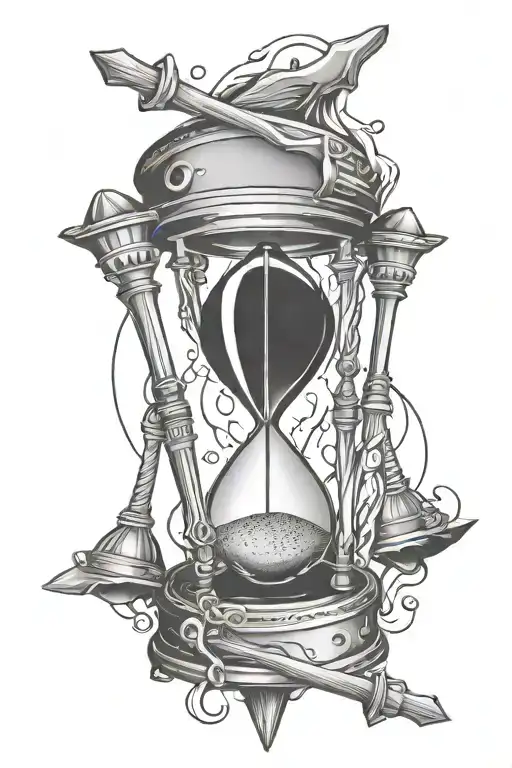 Rotating Hourglass Pierced By Drum Sticks