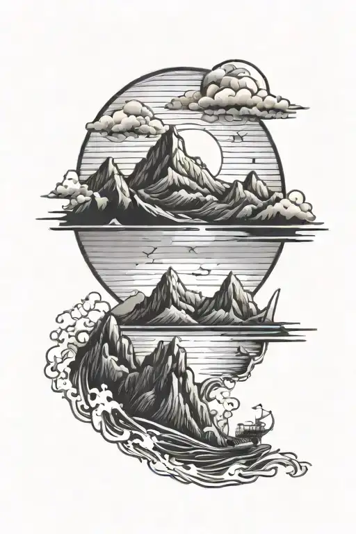 Travel Tattoo Incorporating Ocean And Mountains