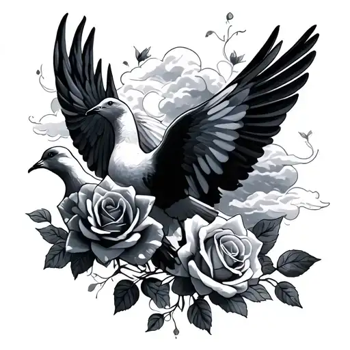 Rosses And Dove Surrounded By Clouds Floating