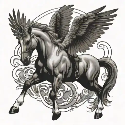 Horse With A Puma Head And Eagle Wings Swooping Down During