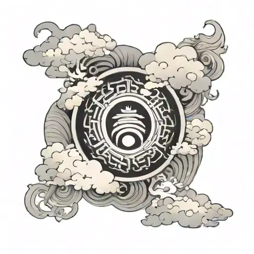 Yin Symbol Surrounded By Japanese Clouds