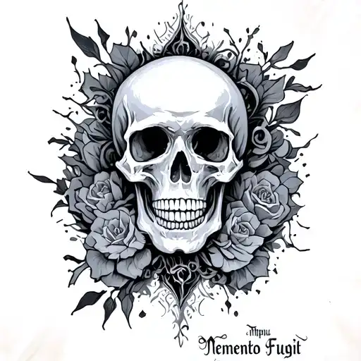 Tempus Fugit Memento Mori Written With Surrounding Abstract Details