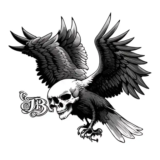 Skull Blato Wings Flying Eagle Holding Jb Written In Calligraphy