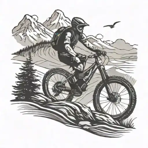 A Mountain Biker Riding Down A Mountain Toward A Lake That Has A Spear Fisherman In It