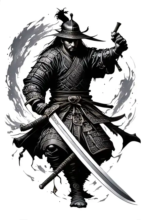 Samurai Swordsman Holding A Dagger Sideways