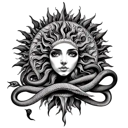 Upper Back Psychedelic Sun With Snake And Vines Wrapping Around It