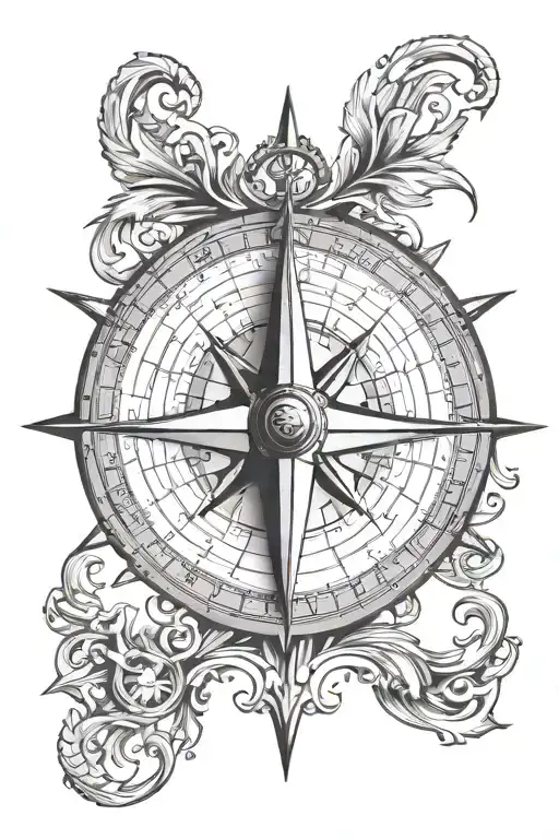 Nautical Compass With Anchor And Ship Sailing