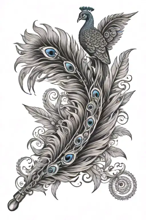 Noraml Shree Krisha Flute With A Peacock Feather Feather Feather