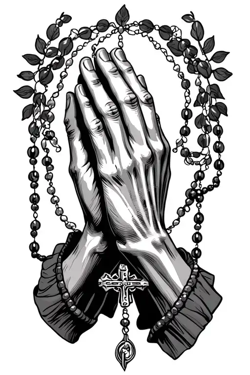 Praying Hands With Rosary And Shading