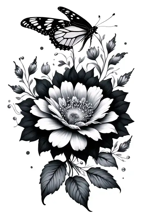 Single Floral With Butterfly Resting