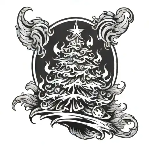 Christmas Tree On Fire Flames