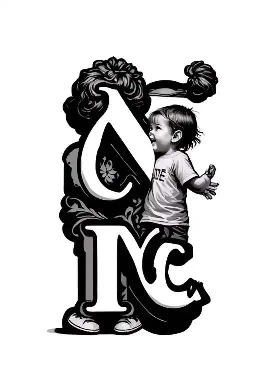 N And C Thick Letters Filled With An Image Of My Kids In Micrirealism