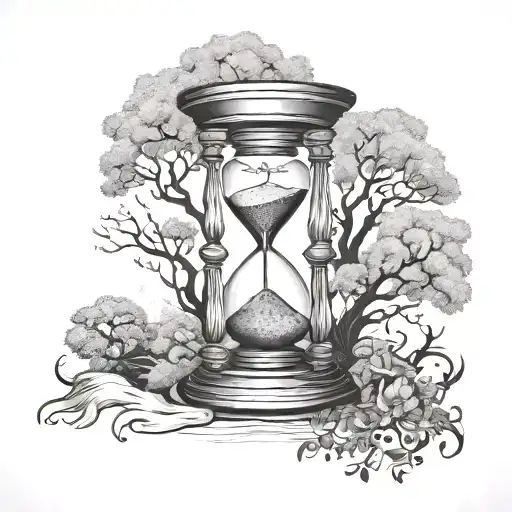 Hour Glass Is A Weighting Scale And Inside Of The Hourglass Is A Tree Of Life