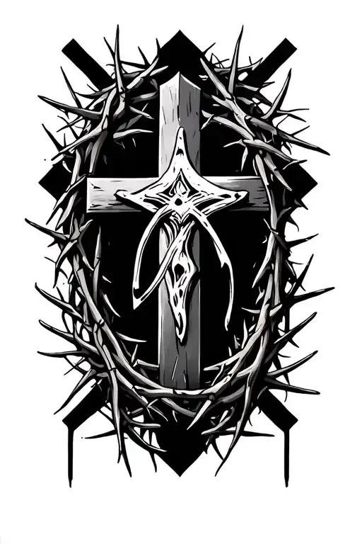 Cross Surrounded By Crown Of Thorns