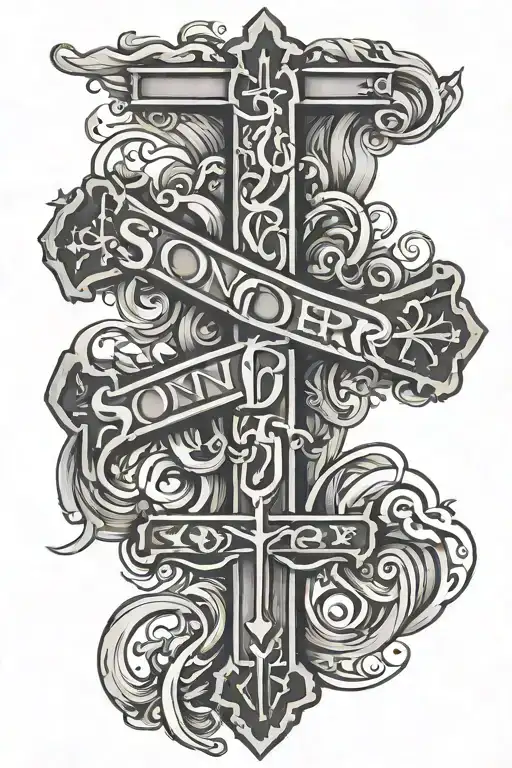 A Cross With The Word Sonder Intertwined
