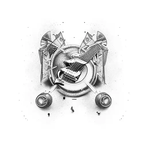 Sleeve With Rock Music Influences And Instruments Such As Guitars And Amplifiers