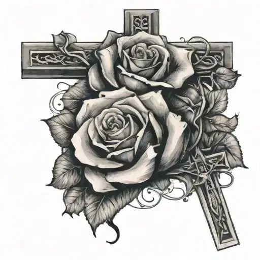 Rose And A Crucifix Hanging