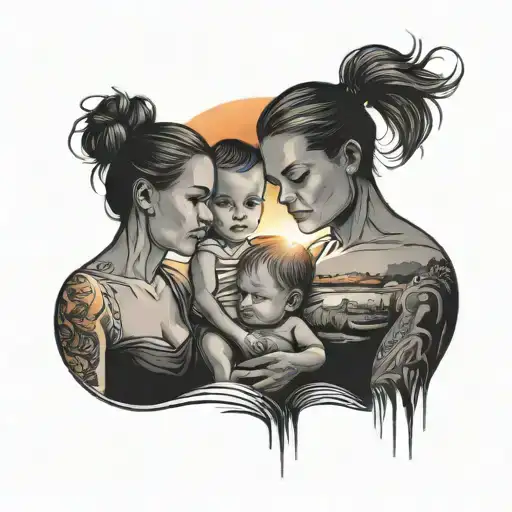 Sunset Family With 3 Children Beach