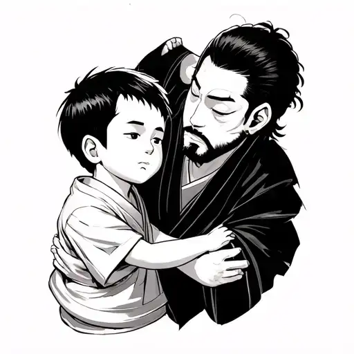 Japanese Manga Style Representing A Father And His Son