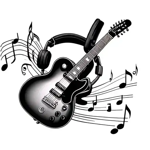 A Guitar With A Music Staff Going Into A Set Of Headphones