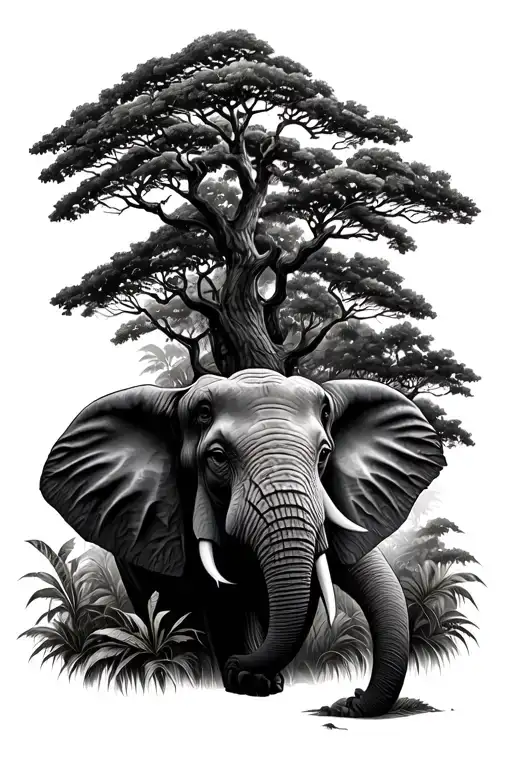 Elephant Head Surrounded By Trees In Jungle Scene