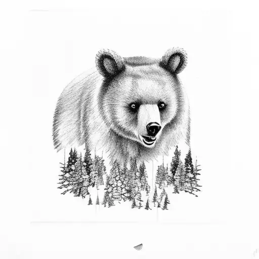 Pine Tree 3 Litle Bears In The Middle