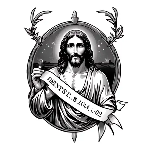 Jesus Holding Ribbon With Date On It