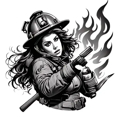 Feminine Firefighter Battling Flames