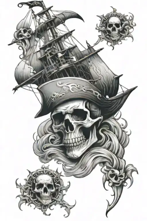 Pirate Ship Skull Surrounded