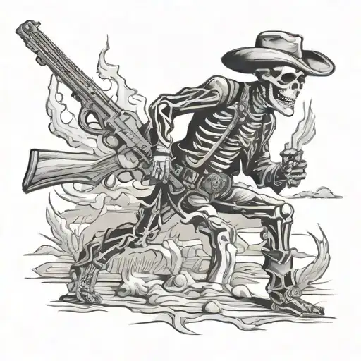 Cowboy Skeleton On Fire In The Desert Weilding A Model 1887 Shotgun