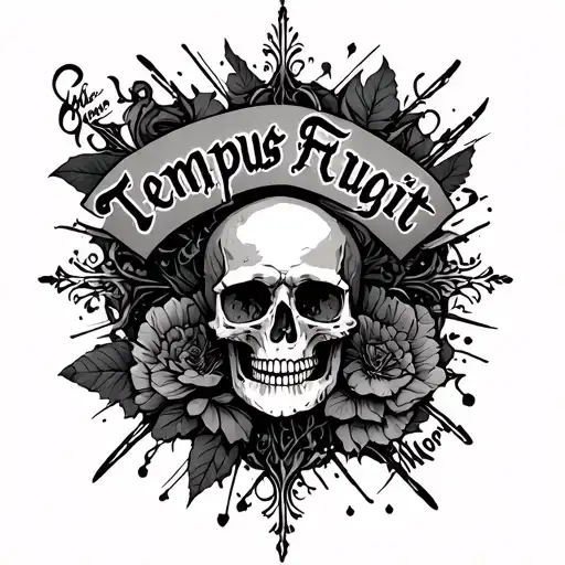 Tempus Fugit Memento Mori Written With Surrounding Abstract Details Without Skulls