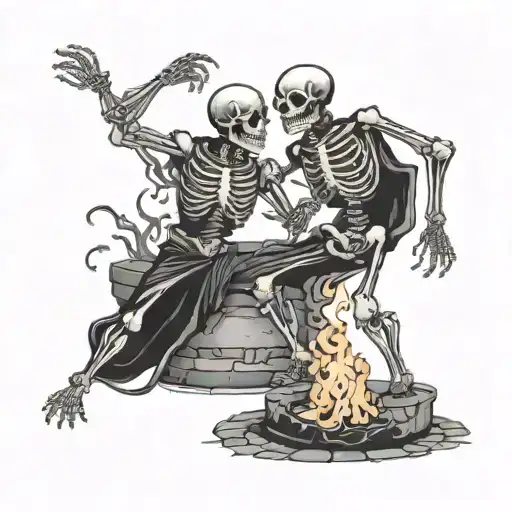 Two Skeletons Dancing Around Fire Pit