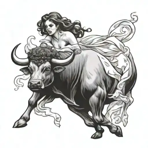 Nude Woman Laying On A Black Bull Charging