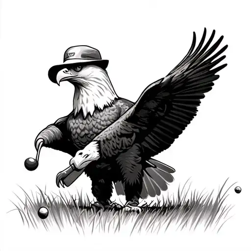Bald Eagle Golfing Wearing A Hat