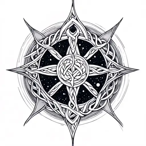 Celestial Celtic Design Featuring A Mix Of Space Imagery And Traditional Celtic Knots