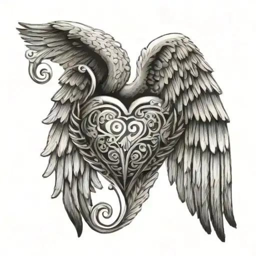 Angel Wings With Heart Engraved With Numbers 12232007