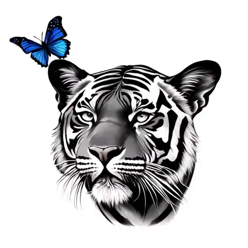 All Black Tiger With Butterfly