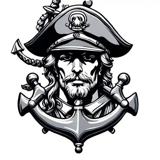 Captain Lucky With Anchor And Steering